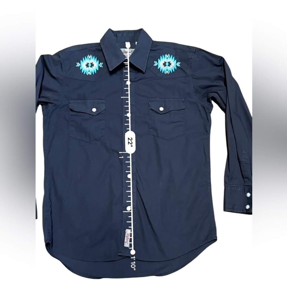 Rafter C Cowboy Collection Boys Western Shirt Sz. L Pearl Snap Black Embroidered - Picture 7 of 7